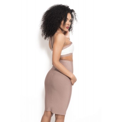 'Sila' nude two piece bandage dress with long sleeves